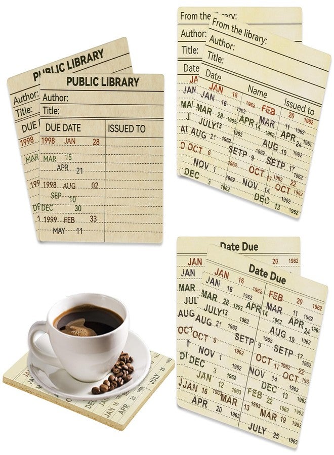 WAYASDCU 24 Pcs Library Due Date Card Book Coasters, Book Themed Party Favors Book Club Gifts for Book Club Decorations Library Decor Bookish Gifts Librarian Gifts - Image 1